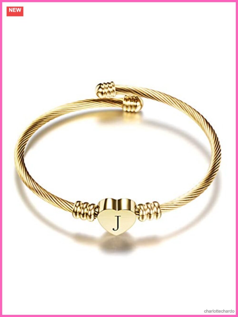 18K Gold Plated Initial Bracelet Adjustable Bangle Heart Jewelry Gift
